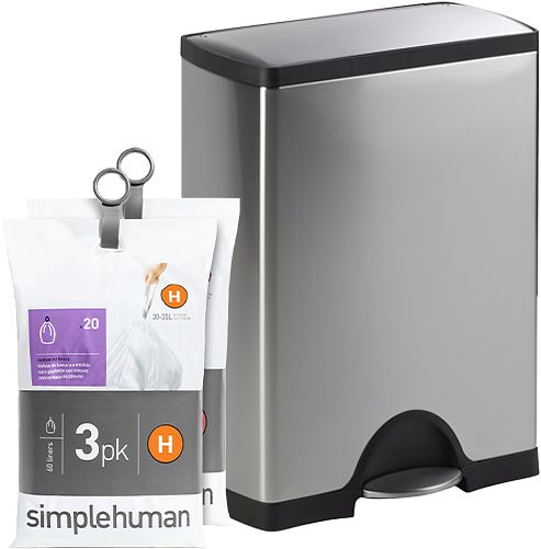 Foto van Simplehuman rectangular classic gft 30 + 16 liter rvs + vuilniszakken (120 stuks)