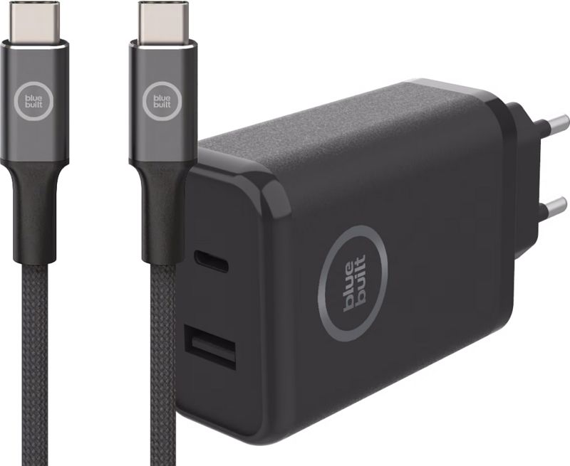 Foto van Bluebuilt power delivery en quick charge oplader 20w + usb c kabel nylon zwart 1,5m