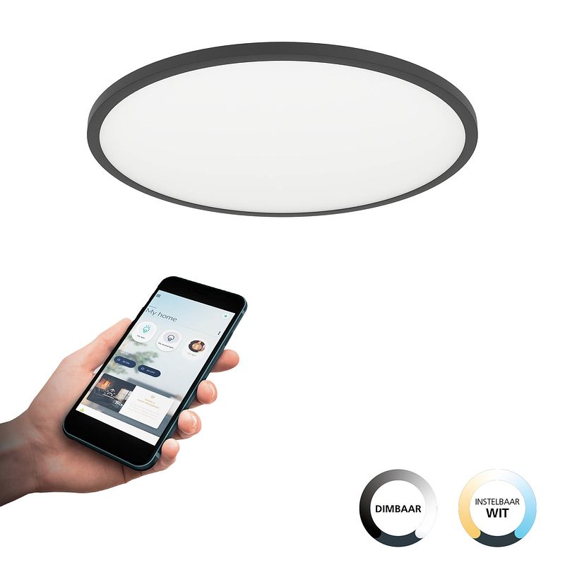 Foto van Eglo connect.z sarsina-z plafondlamp - ø 60 cm - zwart/wit - instelbaar wit licht - dimbaar - zigbee