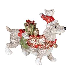 Foto van Clayre & eef kerstdecoratie beeld hond 9*3*8 cm wit rood kunststof decoratief figuur decoratieve accessoires