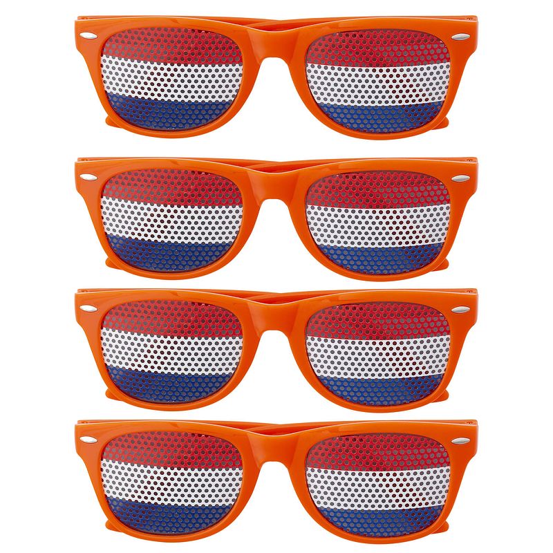 Foto van 4x stuks oranje thema koningsdag feest/party bril voor volwassenen - verkleedbrillen