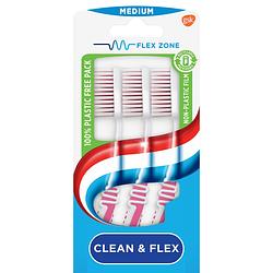 Foto van Aquafresh clean&flex medium dagelijkse tandenborstel 2+1 gratis, in 100% plasticvrije verpakking bij jumbo