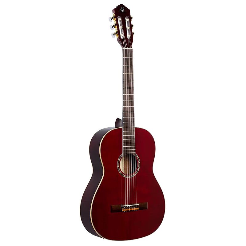 Foto van Ortega r131sn-wr family series pro full-size guitar wine red klassieke gitaar met gigbag