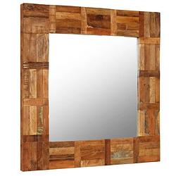 Foto van The living store wandspiegel houten antieke stijl - 60 x 60 cm - massief hergebruikt hout