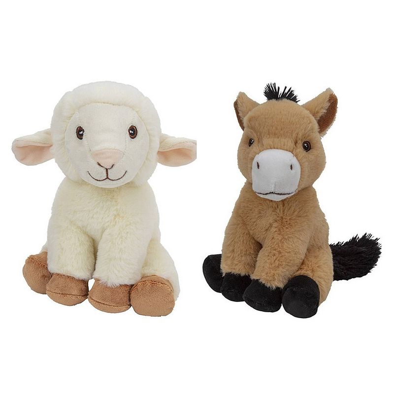 Foto van Pluche boerderijdieren knuffels schaap en paard van 23 cm - knuffel boederijdieren