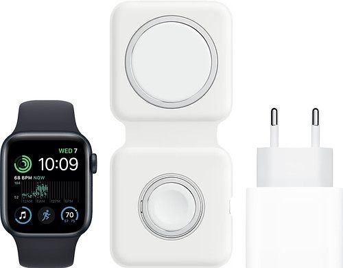 Foto van Apple watch se (2022) 4g 44mm midnight aluminium midnight sportband + oplaadpakket