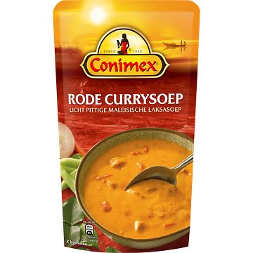 Foto van 2 zakken soep a 570 ml, pakken cupasoup a 3 stuks of single verpakkingen noodles of pasta | conimex rode currysoep zak 570ml aanbieding bij jumbo