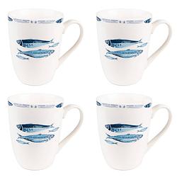 Foto van Haes deco - mokken set van 4 - 12x9x11 cm / 330 ml - met vissen - fishy blue