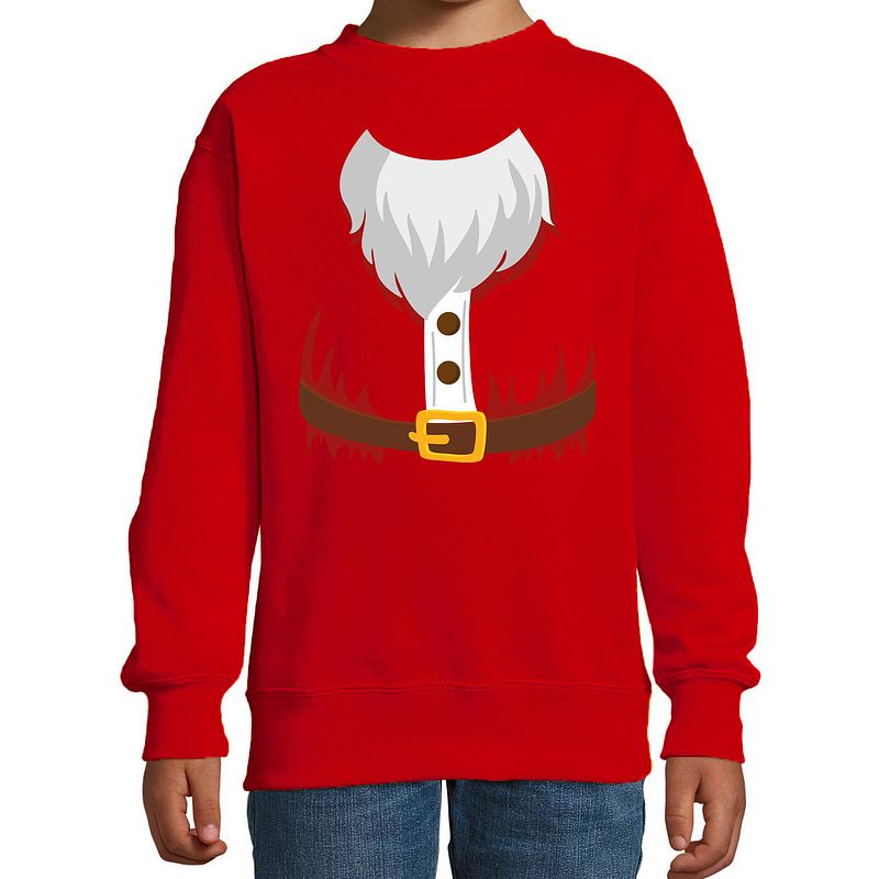 Foto van Kerstman kostuum verkleed sweater / trui rood voor kinderen 7-8 jaar (122/128) - kerst truien kind