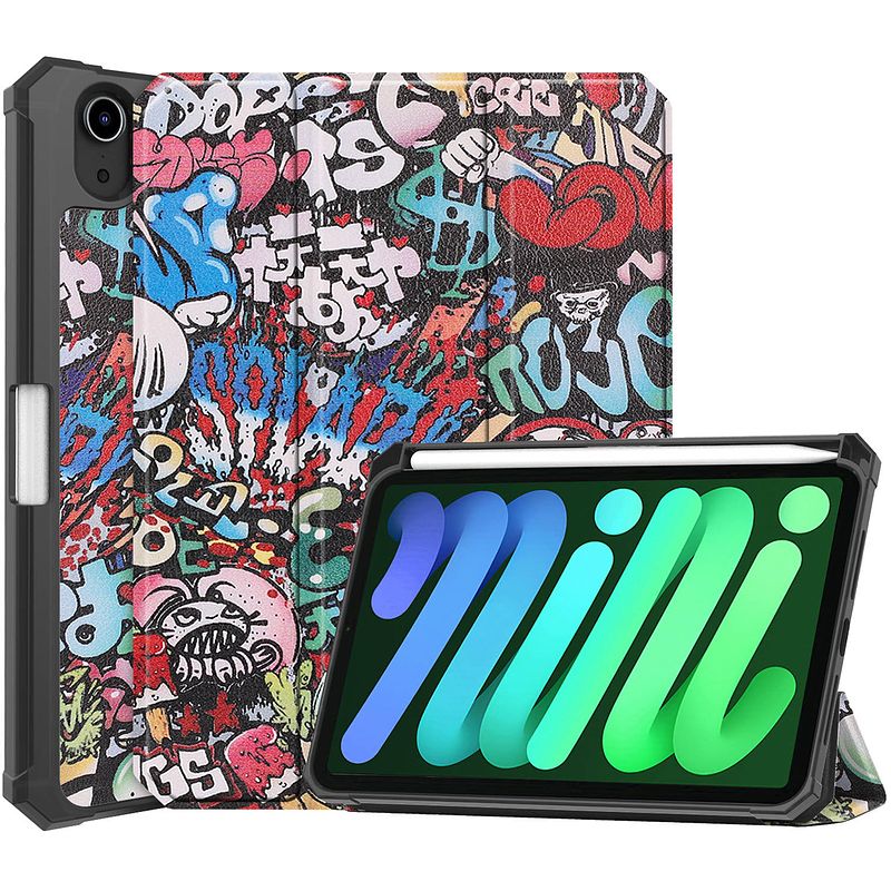 Foto van Basey ipad mini 6 hoesje kunstleer hoes case cover ipad mini 6-graffity