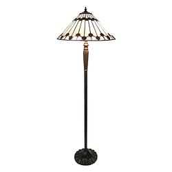 Foto van Lumilamp tiffany vloerlamp ø 50*157 cm wit bruin glas kunststof rond staande lamp staanlamp tiffany lamp wit staande