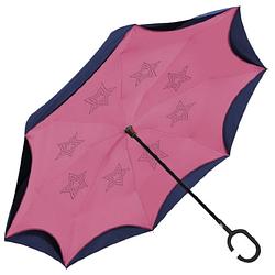 Foto van Perletti paraplu omkeerbaar 108 cm microfiber roze/donkerblauw