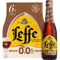 Foto van Leffe bruin 0,0% belgisch abdijbier flessen 6 x 330ml bij jumbo