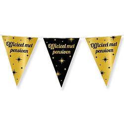 Foto van Paperdreams vlaggenlijn - luxe pensioen feest/party - 10m - goud/zwart - folie - vlaggenlijnen
