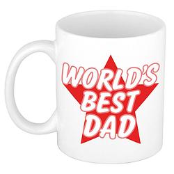 Foto van Worlds best dad kado mok / beker wit met rode ster - vaderdag / verjaardag - feest mokken