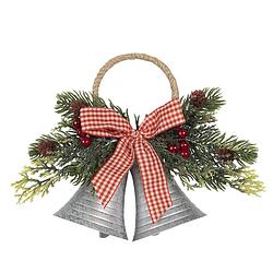 Foto van Clayre & eef kersthanger 23x8x18 cm rood grijs ijzer kerstdecoratie kerstboomversiering rood kerstdecoratie