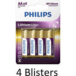 Foto van 16 stuks (4 blisters a 4 stuks) philips aa lithium ultra batterijen