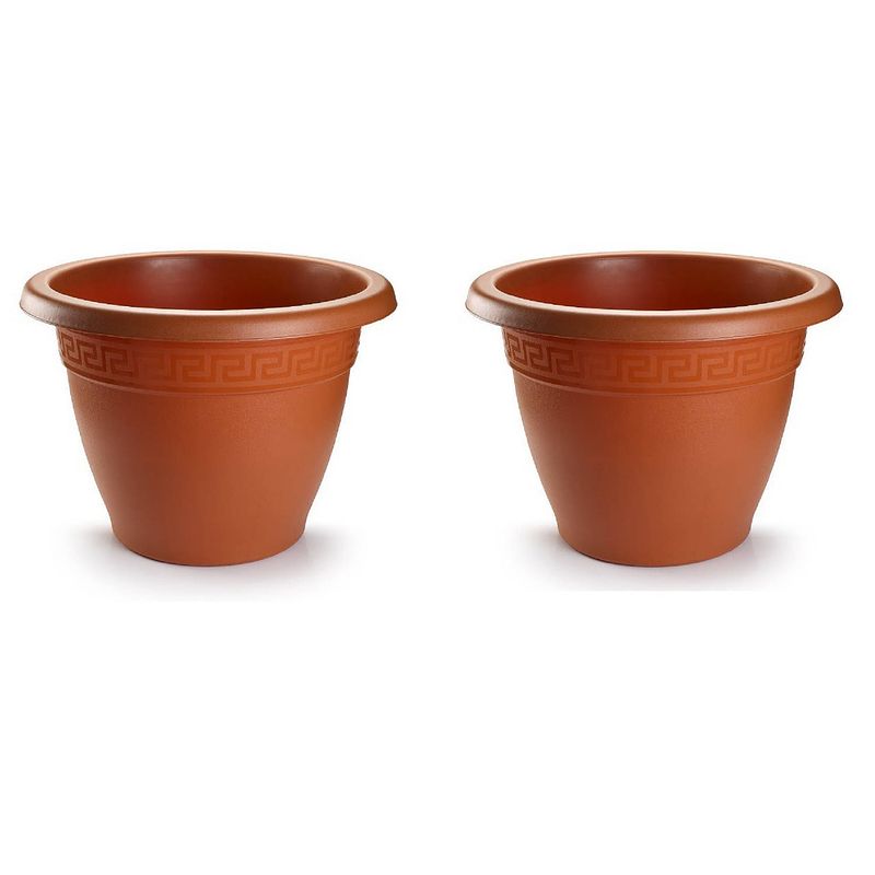 Foto van 2x stuks bloempotten terra cotta rond diameter 45 cm - plantenpotten