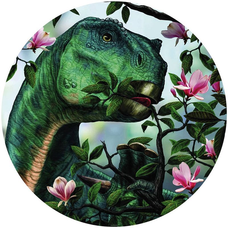 Foto van Komar iguanodon eating flowers vlies zelfklevend fotobehang 125x125cm 1-deel