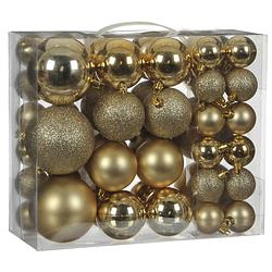 Foto van 46x stuks kunststof kerstballen goud 4, 6 en 8 cm - kerstbal