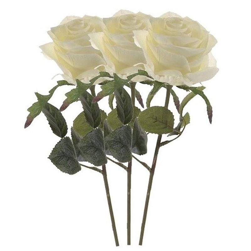 Foto van Emerald kunstbloem roos simone - 3x - wit - 45 cm - decoratie bloemen - kunstbloemen