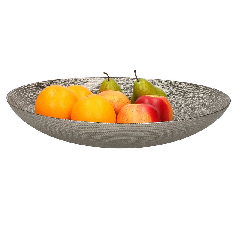 Foto van Decoratie schaal/fruitschaal van glas zilver rond d40 x h7 cm - fruitschalen