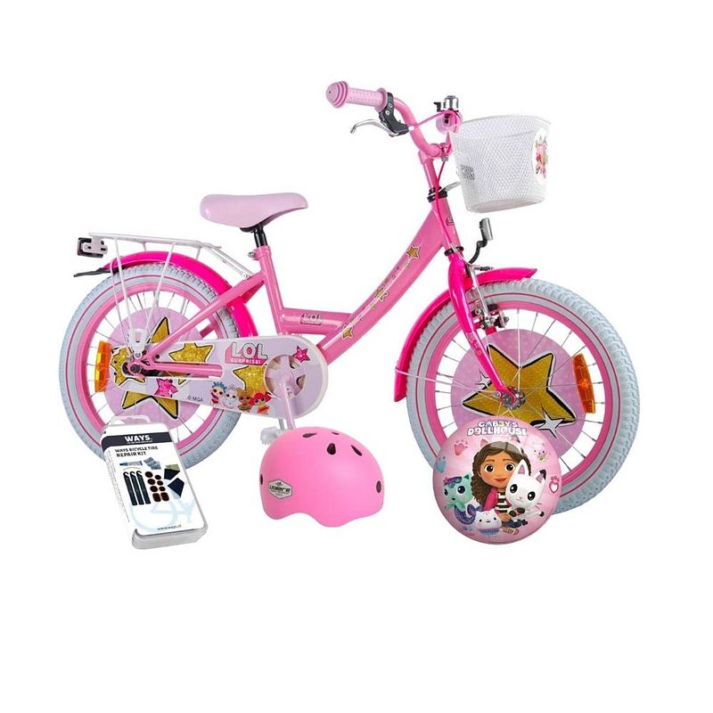 Foto van Volare kinderfiets lol surprise - 18 inch - roze - met fietshelm en accessoires
