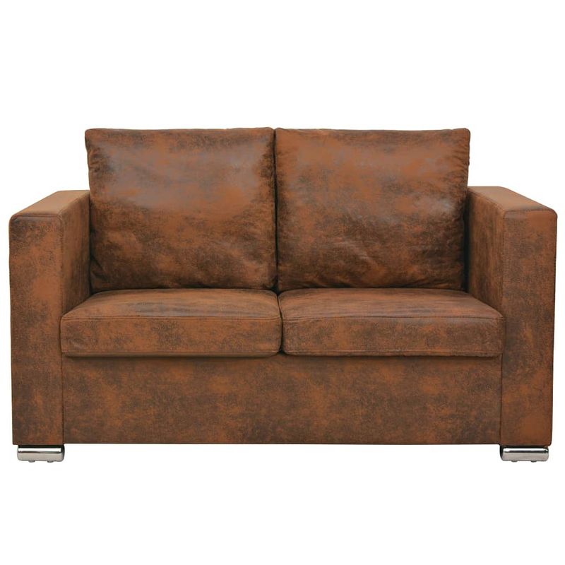 Foto van The living store vintage suede-look tweezitsbank - 137x73x82 cm - bruin