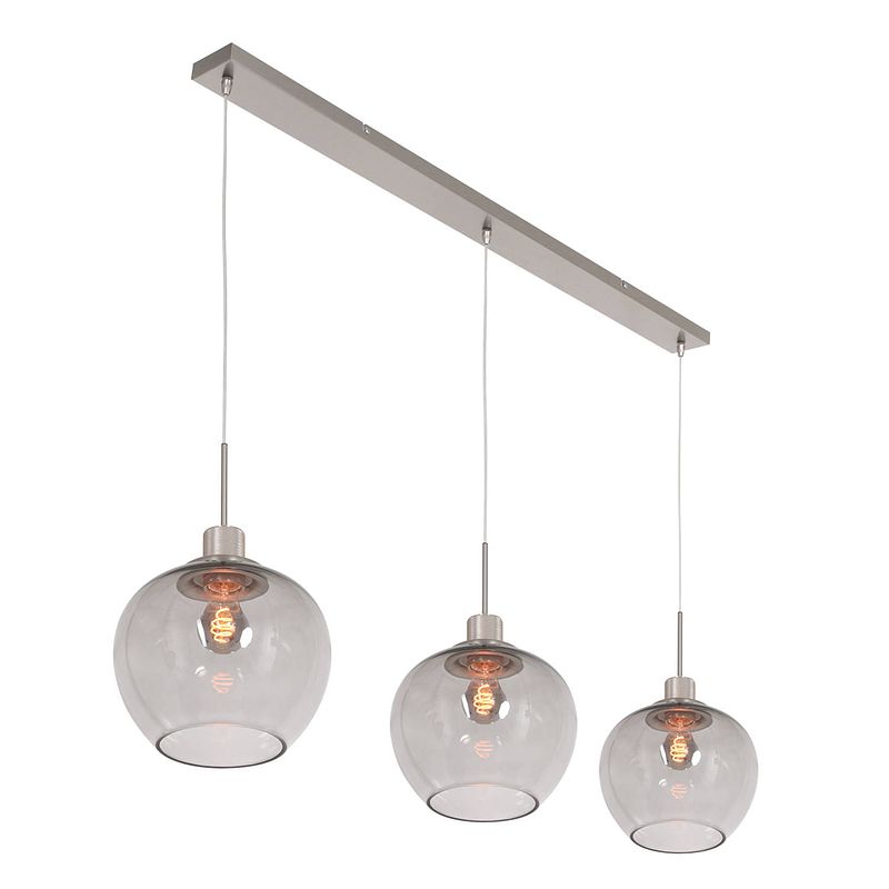 Foto van Moderne hanglamp - steinhauer - glas - modern - retro - e27 - l: 132cm - voor binnen - woonkamer - eetkamer - zilver