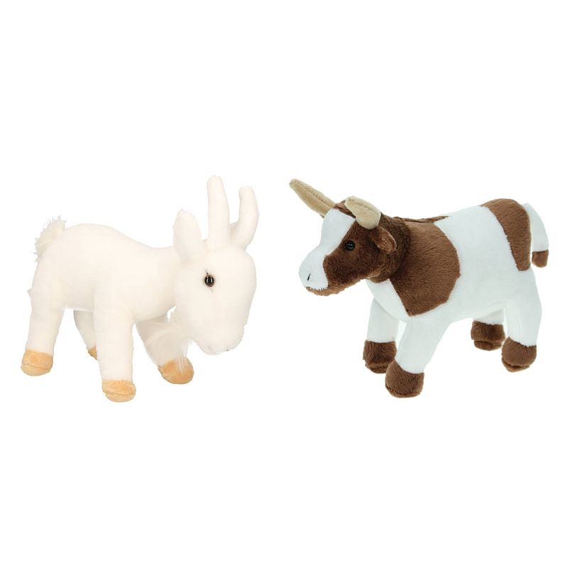 Foto van Pluche knuffel boerderijdieren set koe en geit van 22 cm - knuffel boederijdieren