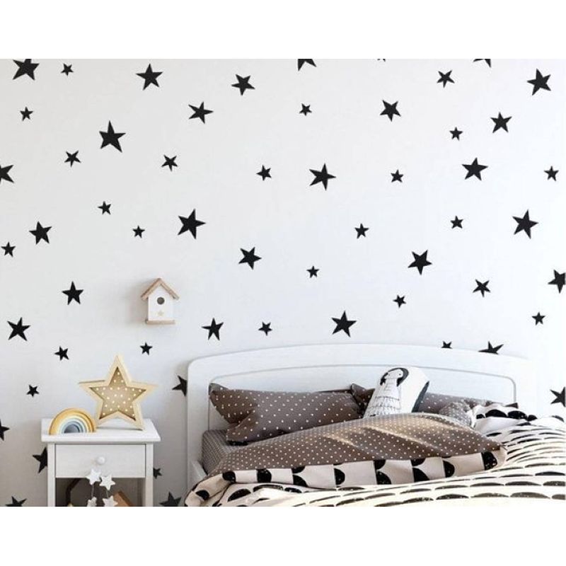 Foto van Muurstickers sterren zwart 3 maten totaal 115 stickers kinderkamer muur ster