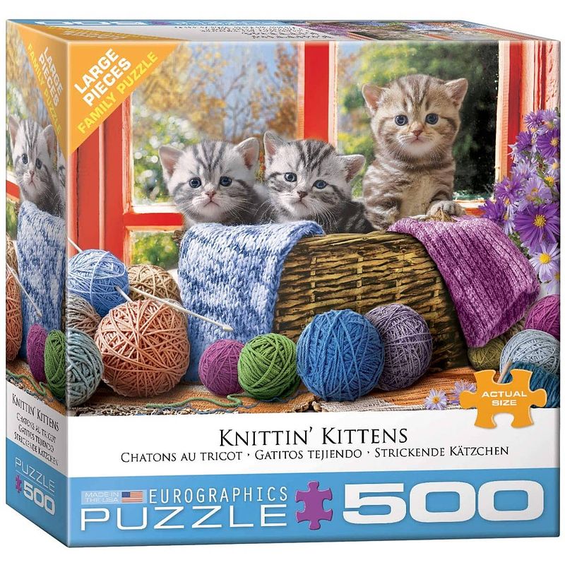 Foto van Eurographics puzzel knittin's kittens - 500 xl stukjes