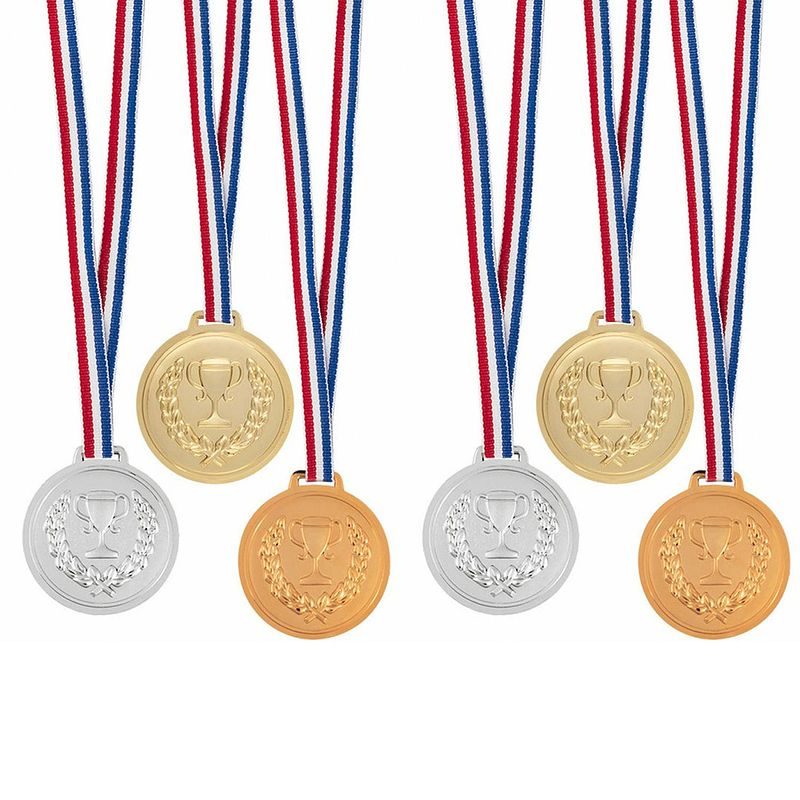 Foto van Medailles met lint - 10x - goud zilver brons - kunststof - 17 cm - speelgoed - fopartikelen