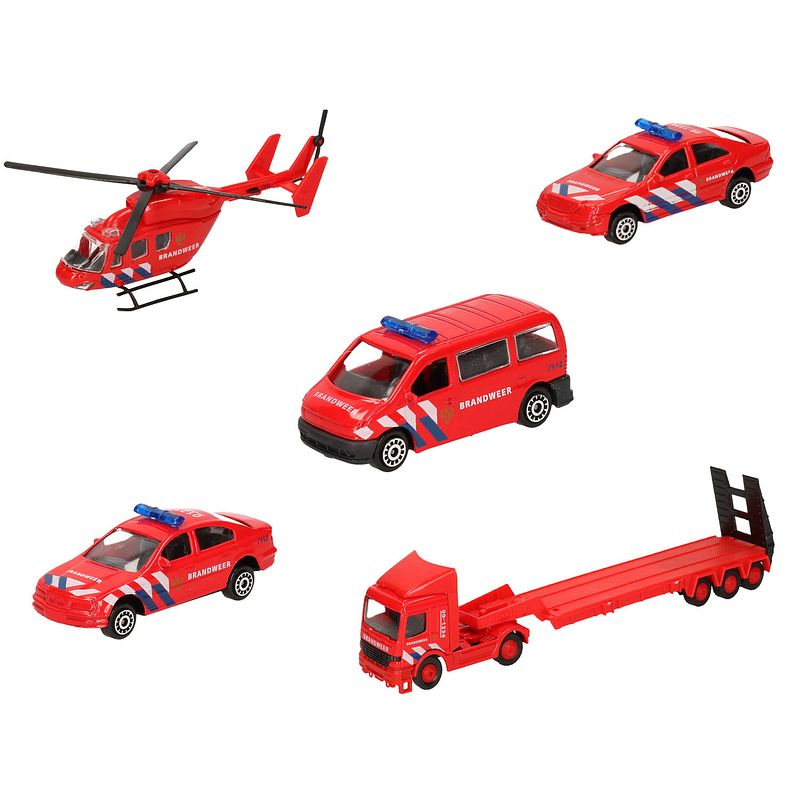 Foto van Brandweer wagens uitgebreide speelgoed set 5-delig die-cast - speelgoed auto's