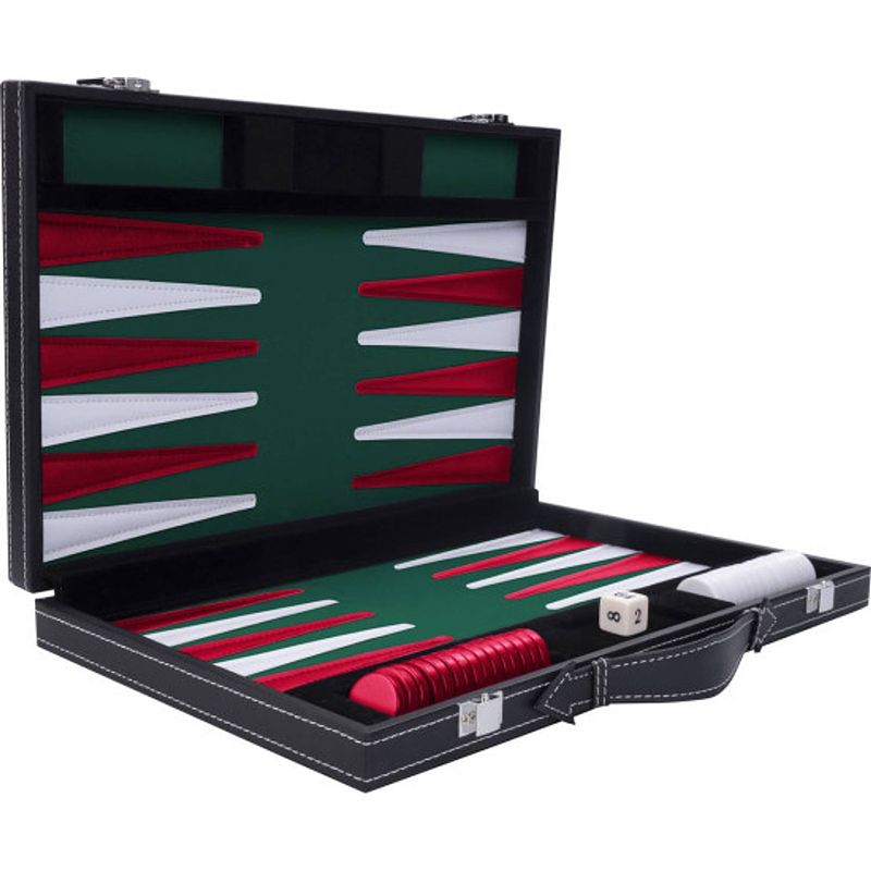 Foto van Backgammon spel - 11 inch - groen, rood & wit