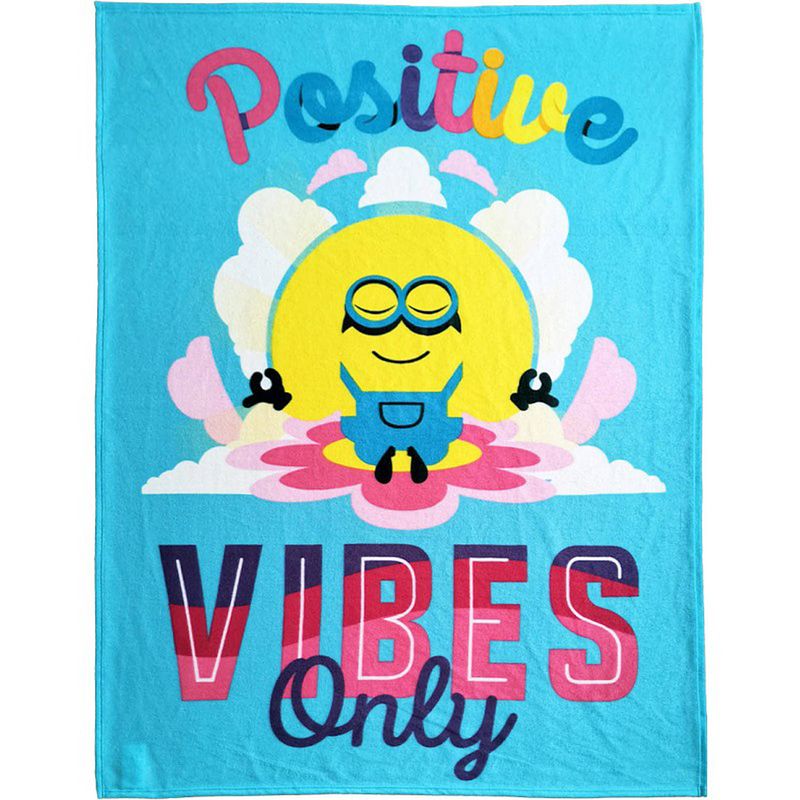 Foto van Minions fleece deken positive vibes - 130 x 170 cm - blauw