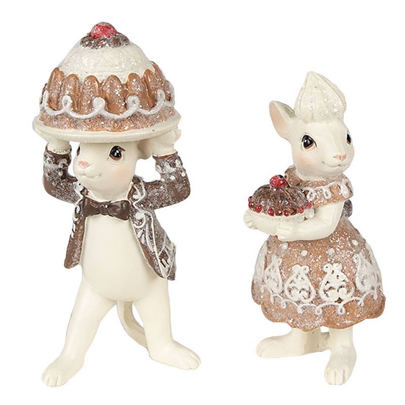 Foto van Clayre & eef beeld muis set van 2 11/ 10 cm bruin beige polyresin decoratie figuur bruin decoratie figuur