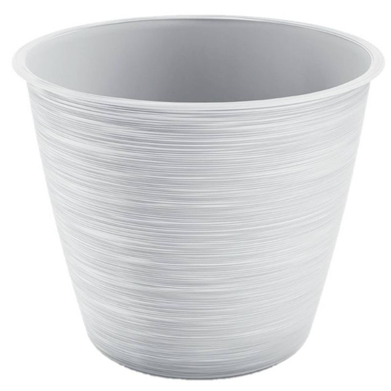 Foto van Stijlvolle kunststof plantenpot/bloempot dia 20 cm/hoogte 17 cm paintstripe wit - plantenpotten