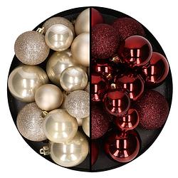 Foto van Kerstballen 60x stuks - mix donkerrood/champagne - 4-5-6 cm - kunststof - kerstbal