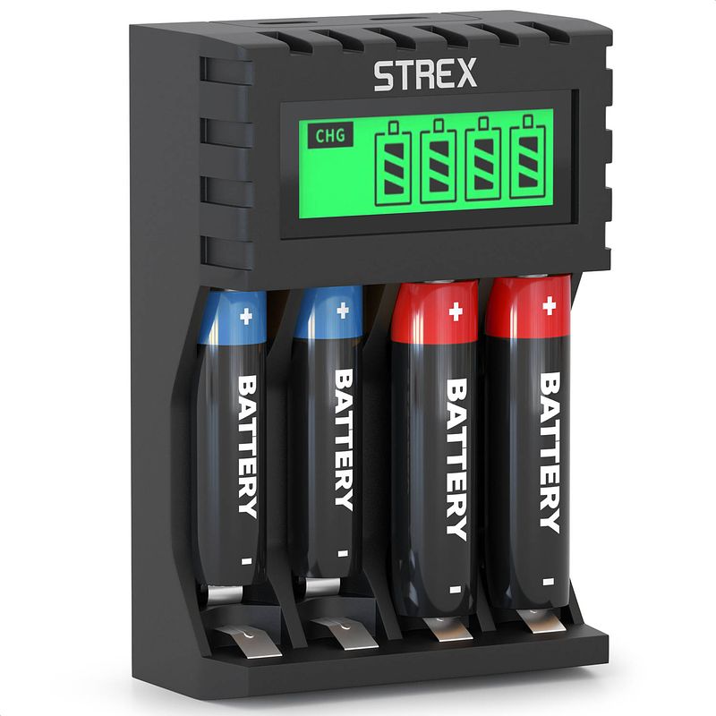 Foto van Strex batterij oplader - aa/aaa batterijen - usb oplaadbaar - lcd display - universele batterijlader voor oplaadbare