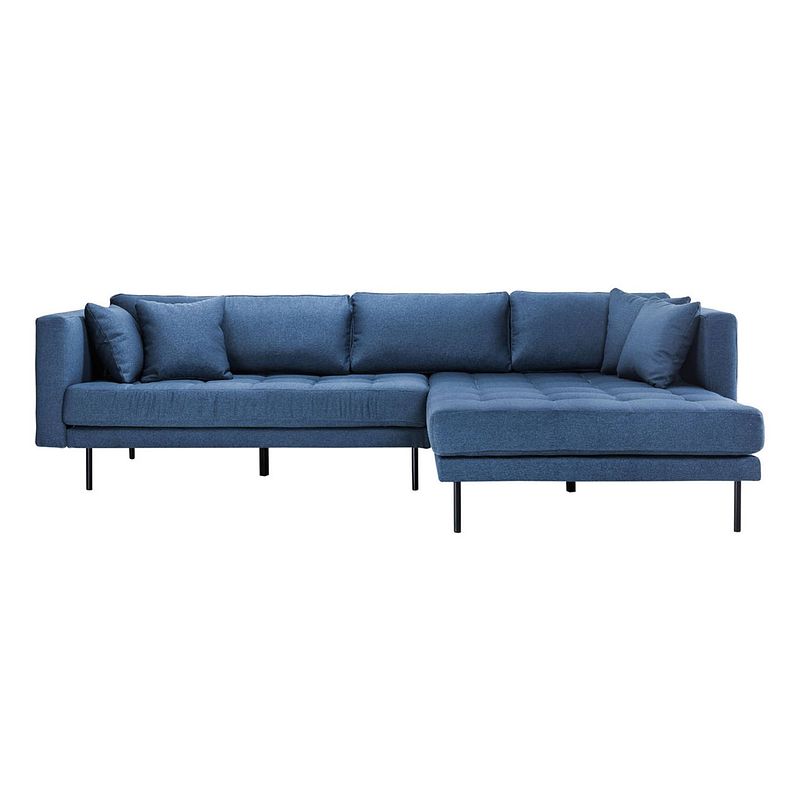 Foto van Cali bank met chaise longue rechts of links gedraaid met 4 kussens blauw.