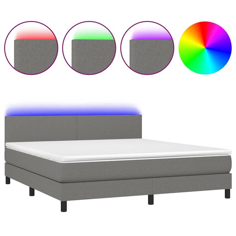 Foto van The living store boxspring bed - led - 203x180 cm - donkergrijs - stof - multiplex - larikshout