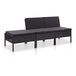 Foto van Vidaxl 3-delige loungeset met kussens poly rattan zwart