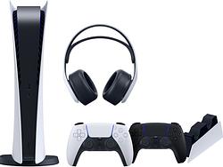Foto van Playstation 5 digital edition + extra controller zwart + oplaadstation + 3d pulse headset