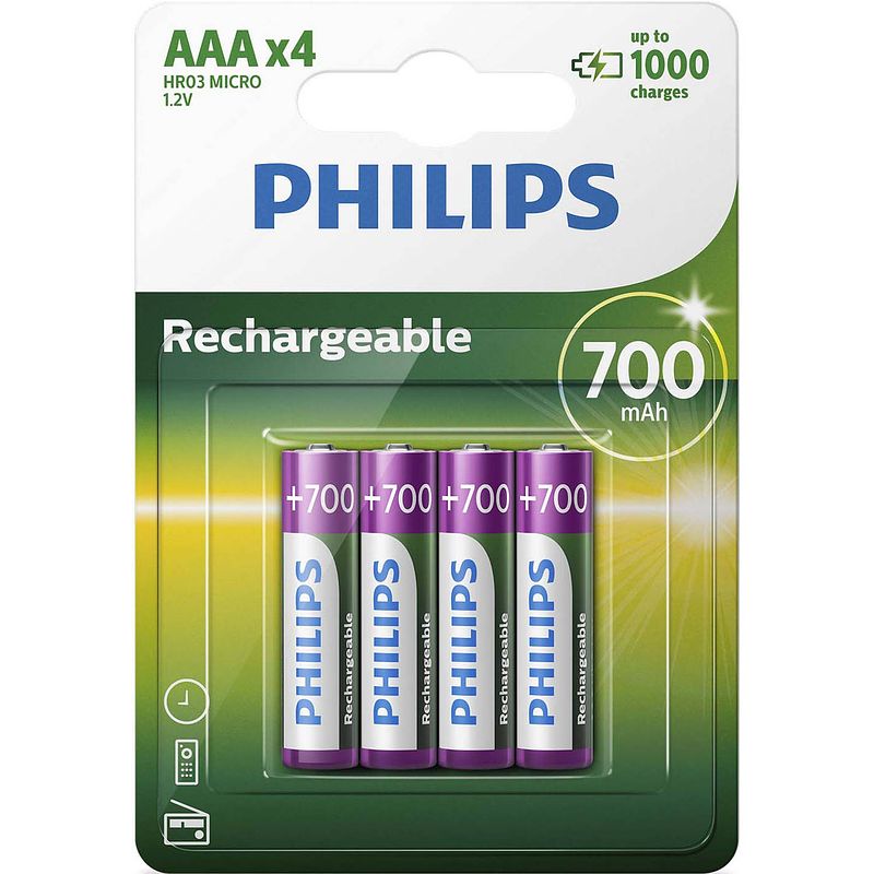 Foto van Philips aaa batterijen - nimh 700mah - 4 stuks verpakking