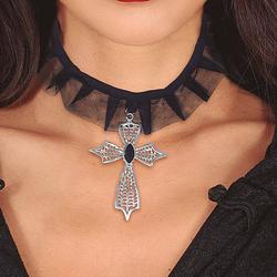 Foto van Fiestas guirca verkleed sieraden ketting met kruis - zwart - dames - kunststof - heks/non - verkleedketting
