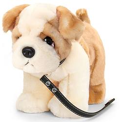 Foto van Pluche knuffel hond - bull dog - met riem - 30cm - bruin - knuffel huisdieren