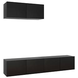 Foto van The living store tv-meubelset - zwart spaanplaat - 80 x 30 x 30 cm - 3x tv-meubel