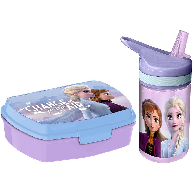 Foto van Disney frozen lunchbox set voor kinderen - 2-delig - lila - kunststof - lunchboxen