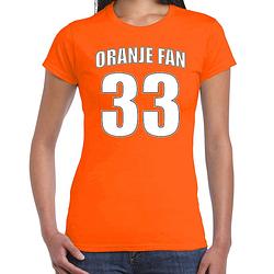 Foto van Oranje race shirt / kleding oranje fan nummer 33 voor dames s - feestshirts